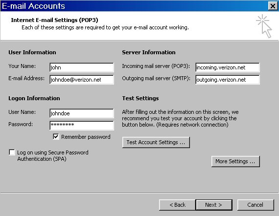 comcast incoming mail server password